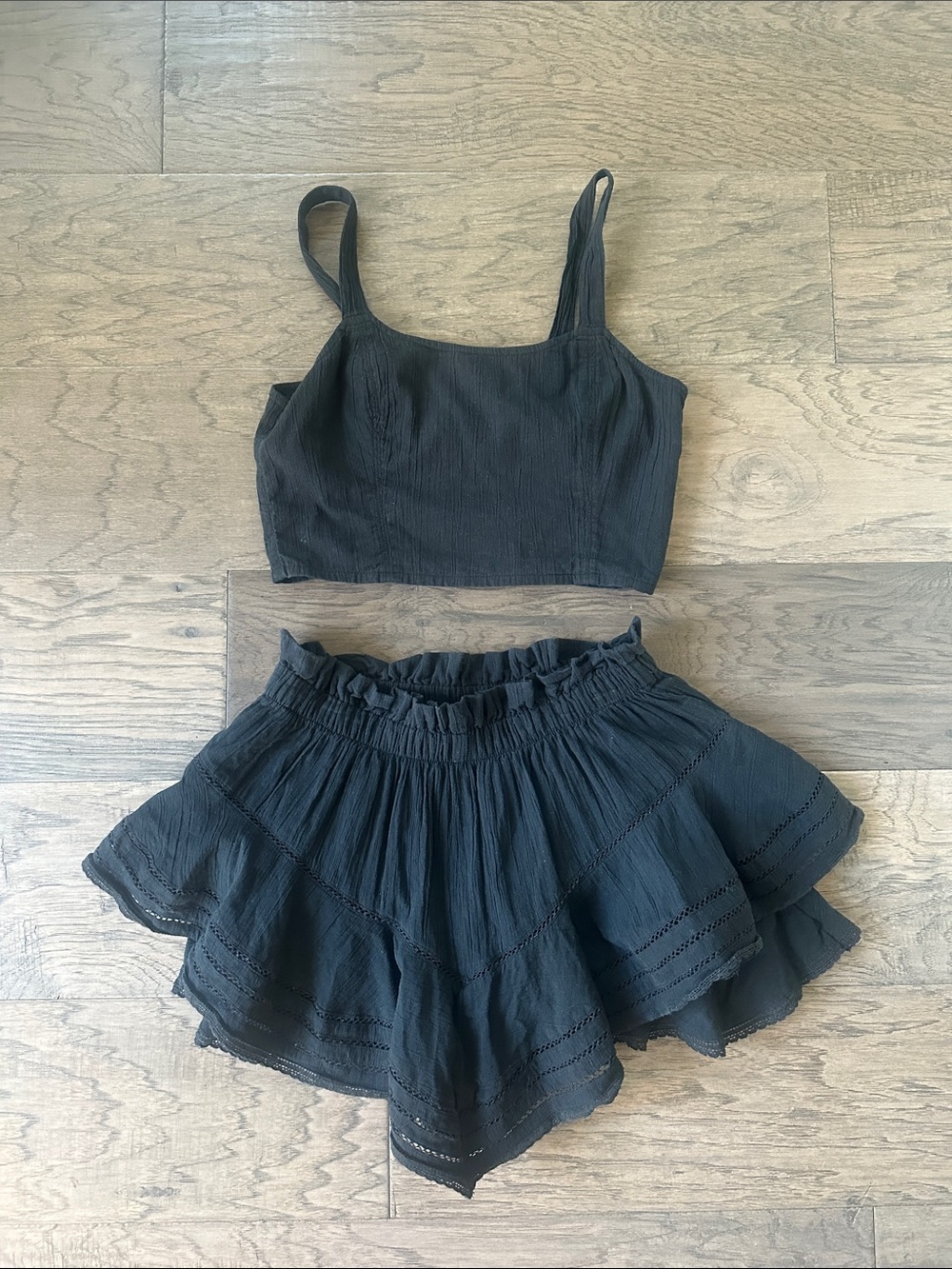 Aerie Black Ruffle Skort & Crop Tank-XS